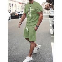 Vyriškas Rinkinys Stilingas Vyriškas Kryžiuotas Trumpomis Rankovėmis Marškinėlis ir Šortai Dviejų Dalių Rinkinys Laisvo Kirpimo Streetwear Sportinis Vyriškas 2XL gray