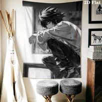 Death Note L Wall Tapestry Aesthetic Wall Hanging Printed Fabric Blanket Decorative Tapestries for Bedroom Living Room Home Decor 130cm x 150cm gray