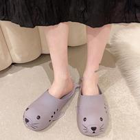 Cute Cartoon Seal Slides With Pvc Breathable Sole For Home And Beach Use 38-39 pilka spalva