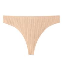 Pure Cotton Sexy Women's Thongs - Solid Color Ribbed T-Pants for Girls M (EU-64 Waist) beige