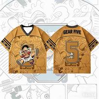 Vienas Gabalas Monkey D Luffy V formos iškirptės beisbolo marškinėliai, Anime gerbėjų trumpomis rankovėmis viršutinė dalis, Greitai džiūstantys pralaidūs orui marškinėliai vyrams, moterims, vaikams 120 beige