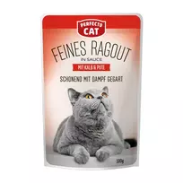 Perfecto Cat Feines Ragout, konservuotas pašaras katėms su veršiena ir kalakutiena, 100 g