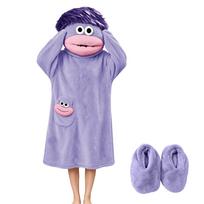 Kids Pajamas with Mouth Design and Slippers, Soft Loungewear for Boys and Girls 140 šviesiai violetinė spalva