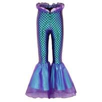 Merginų undinių platėjantys kelnės žuvies žvynų raštas elastinis juosmuo klostės platėjantys kelnės Cosplay kostiumas 5-6 Years violetinė