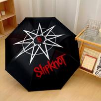 Slipknot Print 8?Ribs Automatic Umbrella Wind Resistant Lightweight Folding Umbrella For Outdoor Travel black