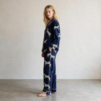 Womens Cotton Pajama Set Long Sleeve Loose Kimono-Style Sleepwear With Zebra Print Fall Home Light Outdoor Wear Medium white
