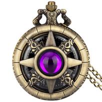Exquisite Emerald-green Stone Bronze Case Quartz Pocket Watch Simple White Dial Chain Clock Necklace Pendant Watch for Men Women beige