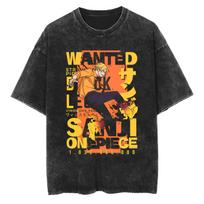 One Piece Sanji T Shirt Black Leg Vinsmoke Wanted Vintage Acid Wash Streetwear Oversized Retro Anime Graphic Cotton Men Tees 4XL black