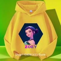 Soft Children Hoodie, Hexagon Space Cartoon Girl Rumi Letter Print Pullover Sweatshirt, Autumn Winter Casual Sport Long Sleeve Top For Kids Daily Wear 150 oranžinė