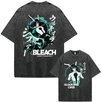 Anime BLEACH ULQUIORRA CIFER Vintage Washed TShirt Japanese Manga Streetwear Short Sleeve T-shirt Y2k Men's Gothic Fashion Tees S black