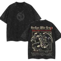Manga Yu-Gi-Oh T-shirt Blue-Eyes White Dragon Y2k Washed Tshirt Oversized T Shirt For Men's Clothing Short Sleeve Cotton Tee Top M black