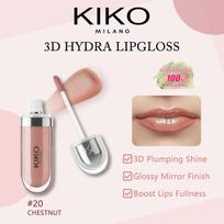 KIKO MILANO 3D HYDRA LIPGLOSS 01/35/20/32/17, 3D Glossy High Shine, Moisturizing Plumping, Lightweight Non-Sticky, Long-Lasting, 6.5ml/0.21 Fl Oz. 20 CHESTNUT beige