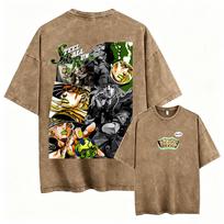 Retro Washed Anime 'JoJo's Bizarre Adventure' Melone Merch T-Shirt, Casual Unisex Loose Vintage Manga Street Style Tee 3XL black