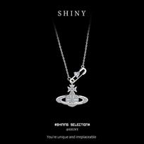 Saturn Necklace Full Zirconia Choker Women Ins Style Gift 925 Silver gray
