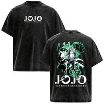 Anime JoJo Bizarre Adventure Stardust Crusaders Kujo Jotaro Vintage Washed T-shirts Men's Women Clothing Fashion Retro T Shirts 2XL black