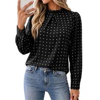 Women's Polka Dot Print Long Sleeve Neck Pullover Blouse for Versatile Everyday Wear XL juoda