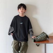 Boys Fake Two Piece Long Sleeve T Shirt Kids Stripe Casual Top 170cm juoda