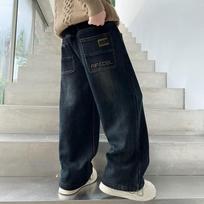 Boys Casual Loose Straight Wide Leg Denim Long Pants Teenage Kids Trousers 150cm mėlyna