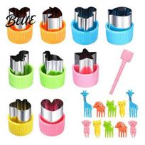Bento Vegetable Cutters Fruit Cutters Cookie Mold Embossing Stainless Steel Set Mini Food Grade Reusable DIY Baking Kitchen Tools 20PCS blue
