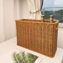 Rattan-Style Desktop Power Strip & Cable Organizer with Lid