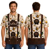 Men's Oktoberfest Polo Shirt Bavarian Beer Lederhosen Print Short Sleeve (S-5XL) M brown