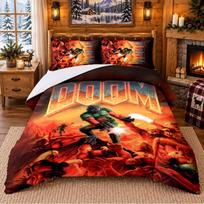 DOOM Pattern Bedding 3Pcs Set Bed Sheet And Pillowcases For Indoor Bedroom 135cmx200cm black