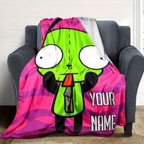 Invader Zim Gir Flannel Blanket Personalized Name Comfortable All Seasons Suitable For Sofas Beds Travel Camping Office Decoration Perfect Gift For 130cmx150cm