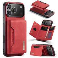 2 viename magnetinis odinis prabangus piniginės kortelių dėklas, skirtas IPhone 18 Pro Max 17 E 16 Plus 15 14 13, su Magsafe smūgiams atspariu dangteliu iPhone17 Pro Max raudona