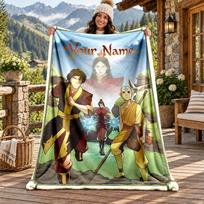 Avatar The Last Airbender Custom Name Flannel Blanket Personalized Soft Warm Plush Throw Blanket Customized Gift for Family Friends 80cmx120cm orange