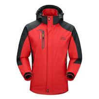 Outdoor Jacket for Men Hooded Windproof Jacket Windbreaker for Hiking,Fishing and Runing 3XL raudona