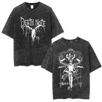 Death Note Ryuk Yagami Light Vintage Washed T Shirt Oversized Women Men Cotton T-shirt Fashion Short Sleeve T-shirts Streetwear S black
