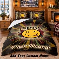 Nirvana Pattern Bedding 3Pcs Set Custom Name, Bed Sheet And Pillowcases For Home Bedroom 135cmx200cm black