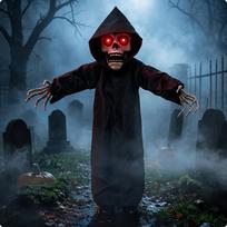 Animatronic Grim Reaper Standing Halloween Prop Haunted for Party Hosts black