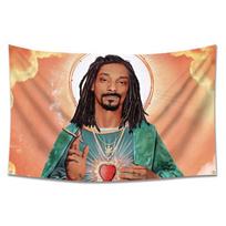 VIKAMA Religious Style Rap Tapestry Snoop Dogg Saint Halo Cloud Orange Background Print Wall Hanging for Living Room Decor 100X70CM black