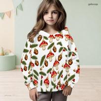 Girls Long Sleeve Hooded Pullover Dried Orange Cinnamon Printed White Casual Sweatshirt 180 white
