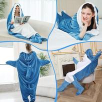 Ryklio antklodė suaugusiems, tinkama dėvėti žiemą šilta antklodė su gobtuvu žaidimo kostiumas Onesie Juokingas miegmaišis miego vakarėliui M mėlyna