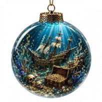 Christmas Pirate Theme LED Light-Up Transparent Hanging Ornament 3D Acrylic Crystal Ball Tree Decor Without Light blue