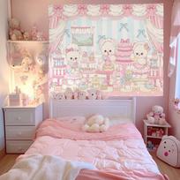 VIKAMA Cute Teddy Bear Tapestry Kawaii Pastel Wall Hanging for Bedroom Living Room Dorm Aesthetic Sweet Home Decor 100X150CM