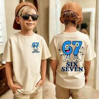 Cute Funny Six Seven Italian Brainrot 67 Number Graphic Print T-Shirt Boy/Girl Summer Short Sleeved Kids Tshirt Top Fan Gifts 130 beige