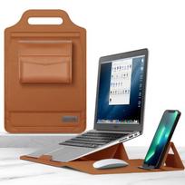 Slim Laptop Sleeve Case MacBook Air 13 14 Inch PU Leather Protective Cover With Stand Function Water Resistant Shockproof 15-15.6 inch