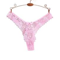 Sexy Lace Thong with Bow Detail and Floral Trim for Yoga and Everyday Wear L rožinė