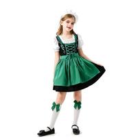 Mergaičių suknelė Oktoberfestui - Medvilninė su 140 žalia