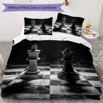 Chess Pattern Bedding uilt Set uilt Cover Pillowcase Home Decoration Birthday Gift (1 * duvet cover + 2 * pillowcase without core) 140x200cm white