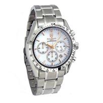 Limited Edition Chronograph Watch with Sapphire Natural White Shell and Strap Adjustment Tool Men's Tachymeter, Crystal, Dial, gray