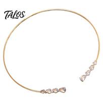 Clavicle Line Necklace Rhinestone Cuff Choker, Metal Wire Open Collar Necklace, Sparkling Elegant Durable Fashion Choker Slim for Women Wedding auksinė