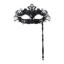 Venetian Masquerade Masks Halloween Mardi Gras Masks with Stick Balls Party Mask juoda
