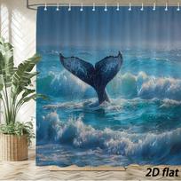 Whale Tail Shower Curtain – Majestic Fluke In Ocean Waves, 2D Flat, 12 Hooks, 70.8×70.8 In, Polyester, Machine Washable W60H190(CM)-1 Pcs gray