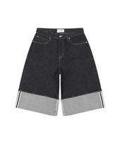 LAB101 Non-Fade Rolled-Up Raw Denim Bermuda Pants (Dark Blue) Mb/28 black