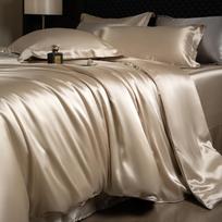 Prabangus dvipusis šilko keturių dalių naktinis antklodės komplektas - Natūralaus šilko ir Tencel patalynė 1.2m Bed Sheet Set: Duvet 150x200cm rožinio aukso spalvos