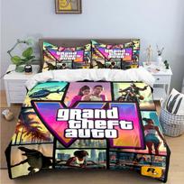 Fashion Classic Exciting Game G-GTA Print Bedding Sets Bed Supplies Set Duvet Cover Bed Comforter Set Bedding Set Luxury Gift EU Twin 135x200cm gray